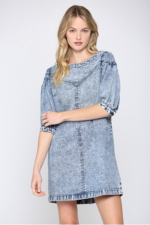 ACID WASHED DENIM SHIFT DRESS